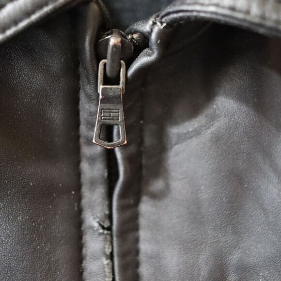 Tommy Hilfiger Vintage 90s Black Distressed Leather Biker Jacket Medium - Picture 15 of 16